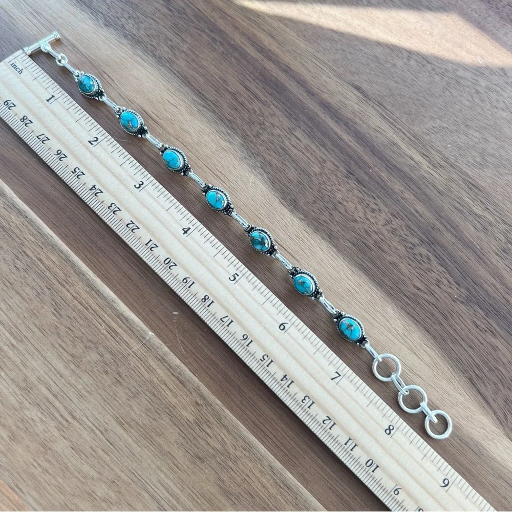 Southwest Genuine Blue Copper Turquoise Bracelet Solid Sterling Silver 925 - Picture 6 of 6